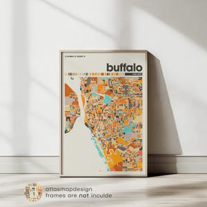 Kleurrijke kaart Buffalo print - minimalistische stadskaart van Buffalo, New York, Buffalo poster kunst aan de muur, uniek cadeau Buffalo kaart