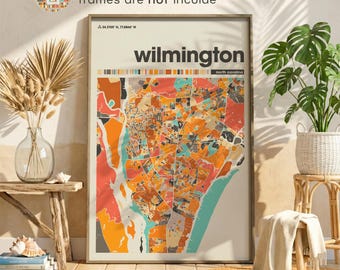 Wilmington NC Colorful City Map Poster, Cape Fear Coast Print Living Room or Office