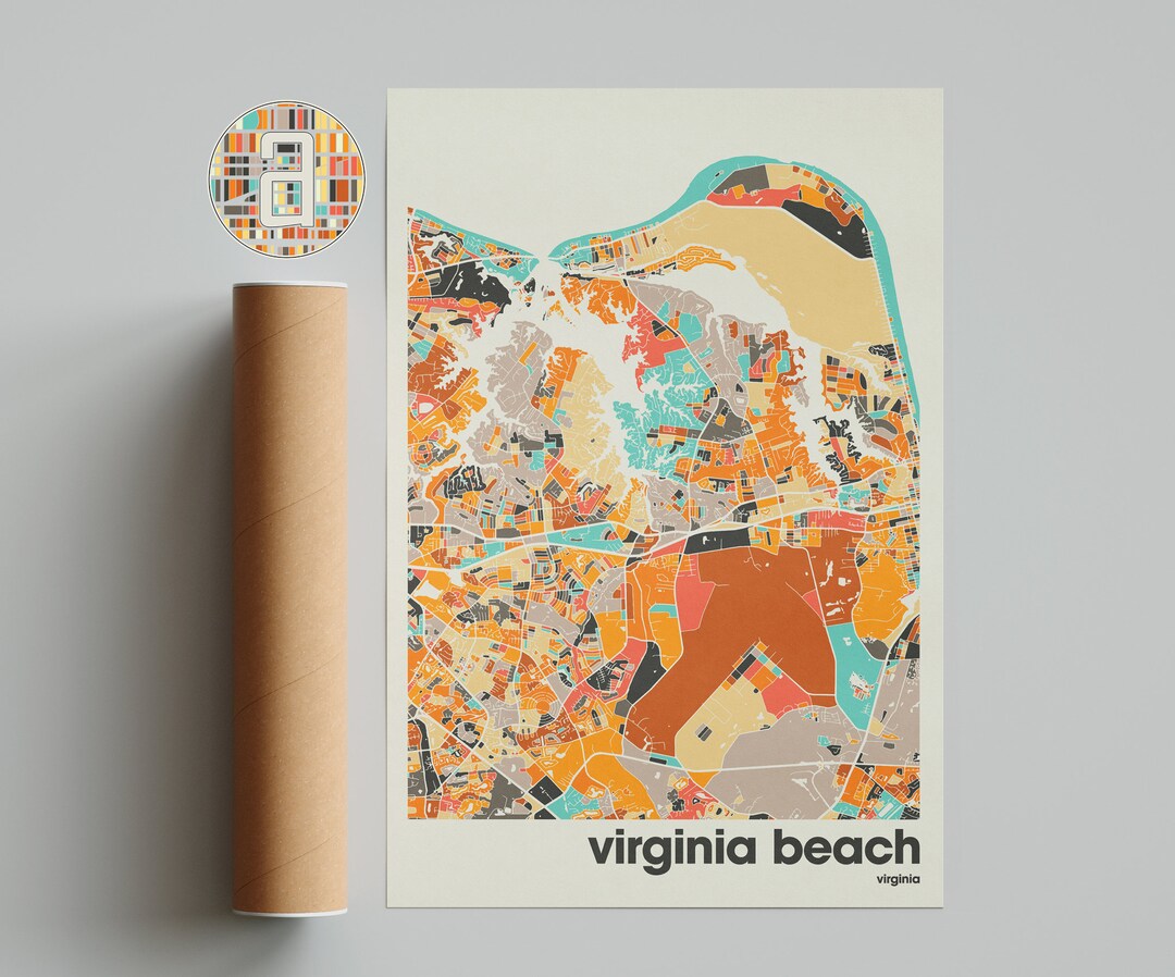 Virginia Beach Map Print, Colorful Map, Minimalist Virginia Beach Print ...