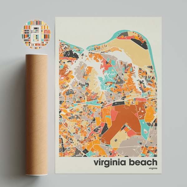 Virginia Beach Map Print, Colorful Map, Minimalist Virginia Beach Print, Virginia City Map, Office Decor, Beige Wall Decor, Art Prints