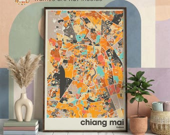 Chiang Mai Thailand City Map Print - Minimalist Wall Art, Home Decor, Living Room Gallery