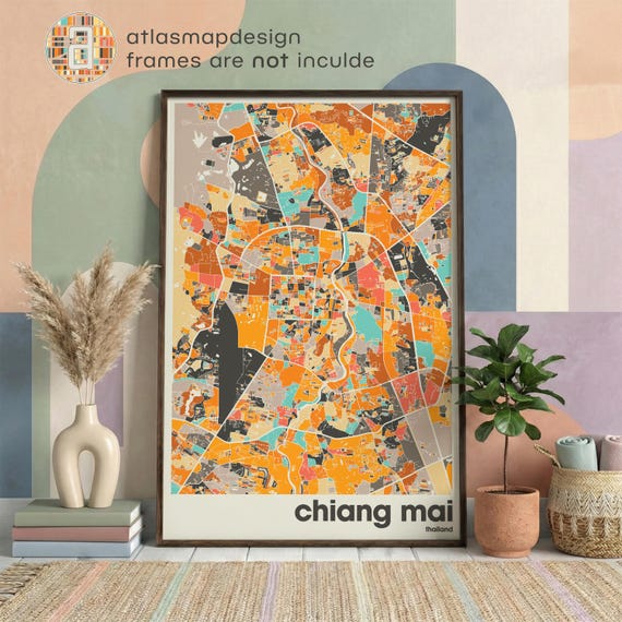 Chiang Mai Thailand City Map Print - Minimalist Wall Art, Home Decor, Living Room Gallery