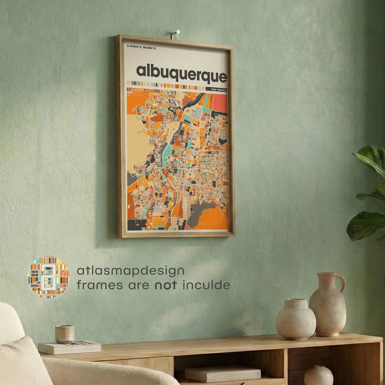 Albuquerque New Mexico Map Print – Colorful Minimalist Wall Art Poster for Home Office Decor, Southwest City Map Gift image 19