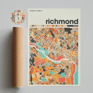 Carte de Richmond, impression d'affiche de Richmond, carte minimaliste de la Virginie, impression de la Virginie, décoration minimaliste, art mural imprimable, décoration d'intérieur du salon, mur de la galerie