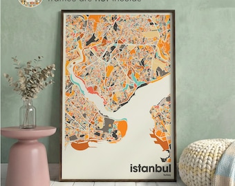 Istanbul Turkey Colorful City Map Print – Minimalist City Poster Wall Art Bedroom Ankara