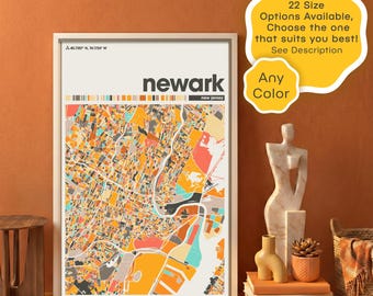 Custom Newark NJ Colorful Map Print – New Jersey City Wall Art – Modern Home Decor