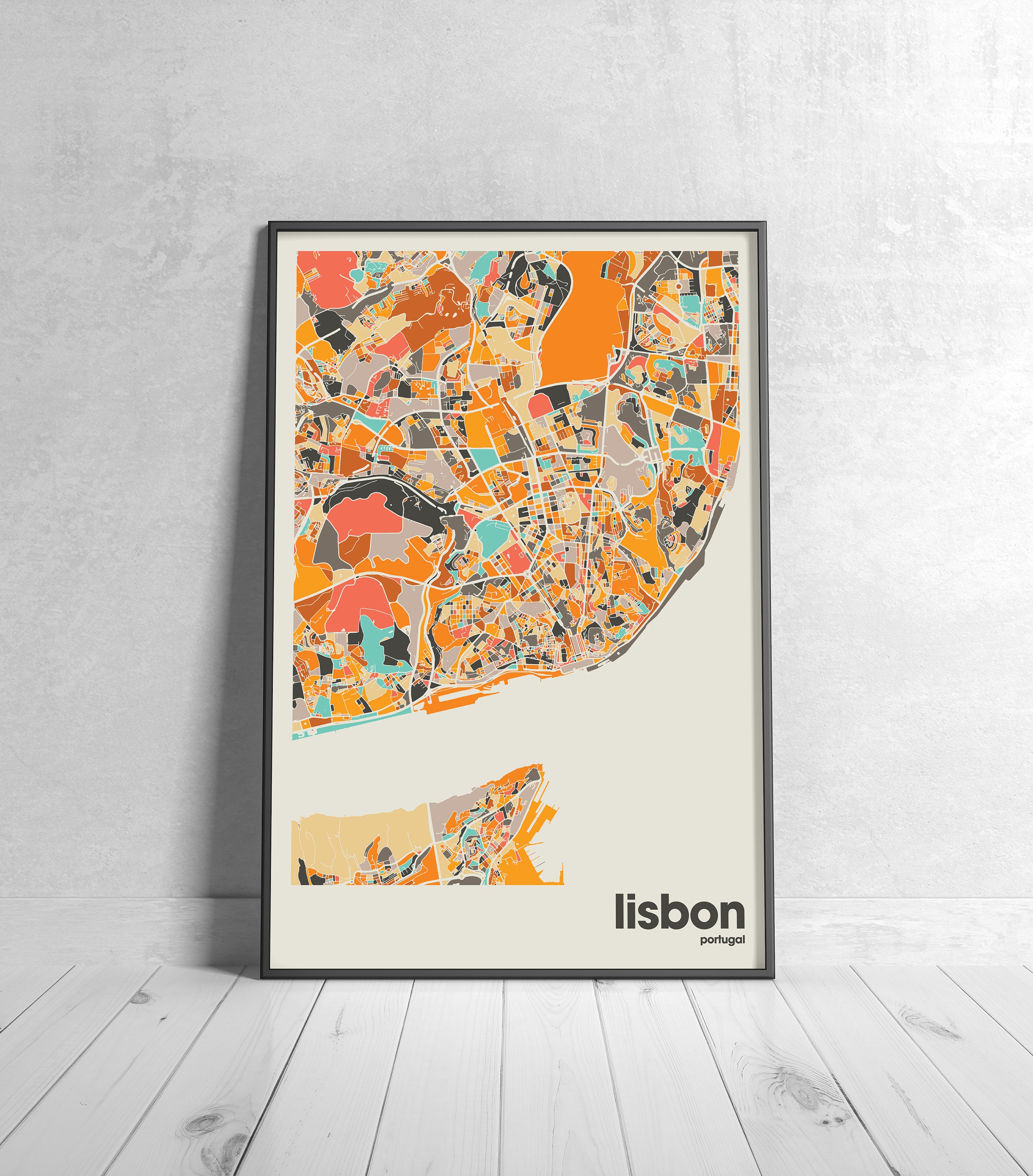 Lisbon Colorful Map, City of Lisbon Map, Lisbon Minimalist Map, Lisbon ...