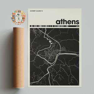Plan de la ville d&#39;Athènes, plan de la ville de l&#39;Ohio, plan de la ville minimaliste, plan de la ville moderne, affiche personnalisée de la ville, impression d&#39;art mural, décoration d&#39;intérieur, décoration de bureau