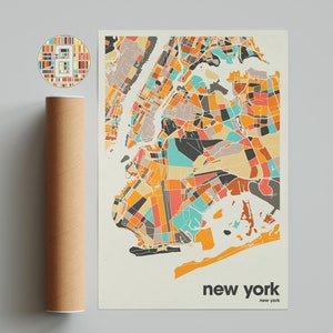 New York Map Print, Colorful Map, Minimalist New York Print, New York City Map, Office Decor, Beige Wall Decor, Art Prints, Printable Art,