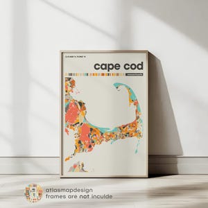 Impresión del mapa de Cape Cod: póster minimalista colorido de la ciudad de Cape Cod, Massachusetts, arte mural