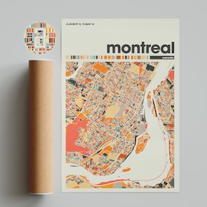 Carte colorée de Montréal, carte de la ville de Montréal, carte minimaliste de Montréal, impression de Montréal, affiche de Montréal, art de Montréal, plan de la ville du Canada