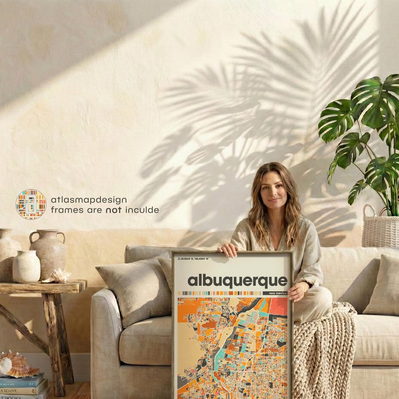 Albuquerque New Mexico Map Print – Colorful Minimalist Wall Art Poster for Home Office Decor, Southwest City Map Gift image 3