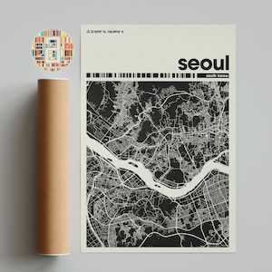 Mapa de la ciudad de Seúl, mapa de la ciudad de Corea del Sur, mapa de la ciudad minimalista, mapa de la ciudad moderna, póster de ciudad personalizado, impresión de arte de pared, decoración del hogar, decoración de la oficina
