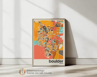 Boulder Colorado Map Print | Minimalist Colorful City Poster Wall Art Decor Office and Modern Interior Home Display