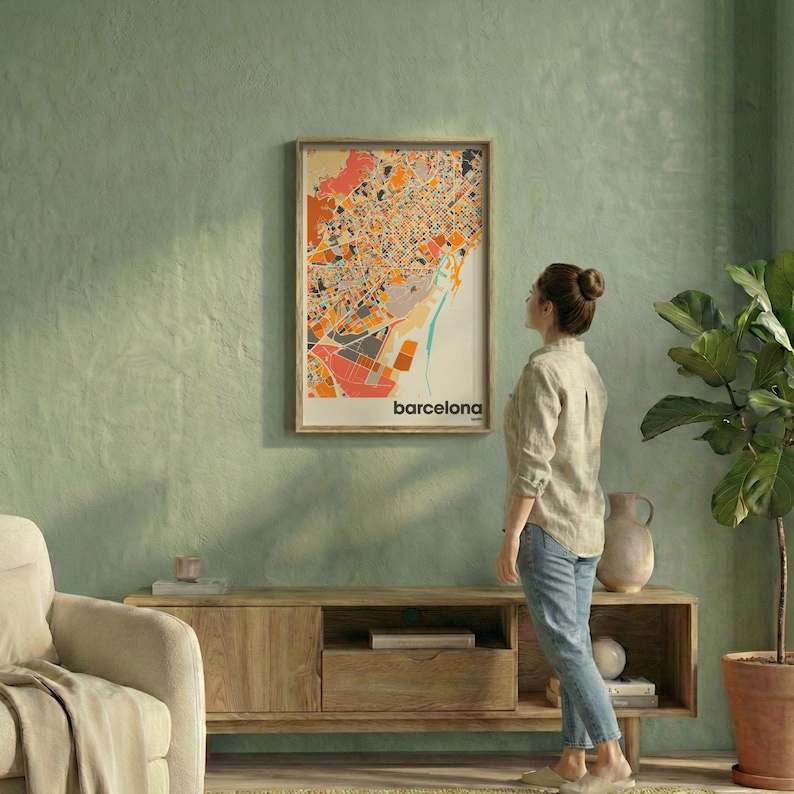 Mapa Barcelony w Hiszpanii, kolorowy minimalistyczny plakat artystyczny, dekoracja ścienna mapy Barcelony, prezent podróżny, dekoracja biura domowego zdjęcie 19