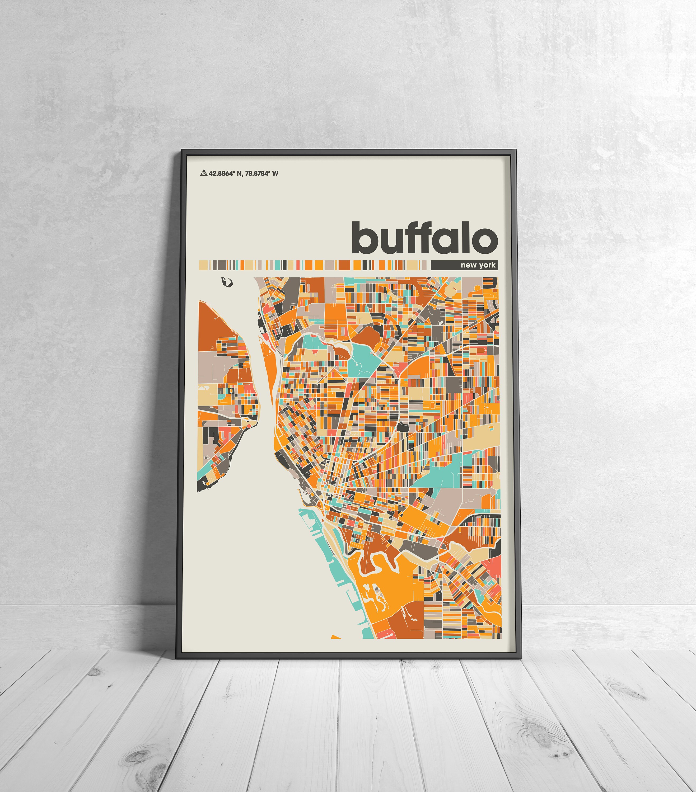 Buffalo Colorful Map, City of Buffalo Map, Buffalo Minimalist Map ...