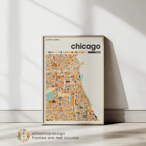 Chicago Bunte Karte, Stadt Chicago Karte, Chicago Minimalistische Karte, Chicago Druck, Chicago Poster, Chicago, Karte von Chicago, Illinois Stadt