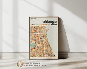 Chicago Colorful Map, City of Chicago Map, Chicago Minimalist  Map, Chicago Print, Chicago Poster, Chicago , Map of Chicago, Illinois City