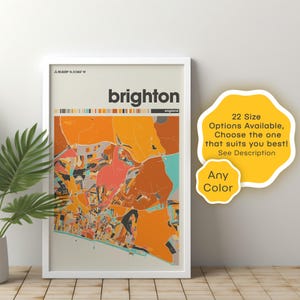 Impresión del mapa de Brighton: póster minimalista de pared del Reino Unido, decoración moderna del hogar con mapa de la ciudad, idea de regalo de viaje