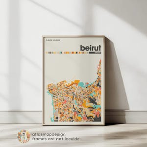 Impressão do Mapa de Beirute - Arte minimalista do mapa da cidade do Líbano, decoração de parede bege para escritório, pôster do mapa do Líbano para impressão, presente de viagem moderno