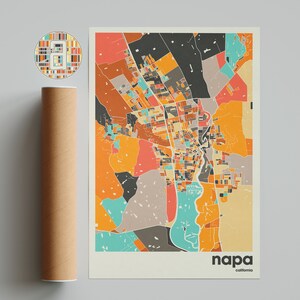 Colorful Napa Map Art Print: Minimalist California City Decor