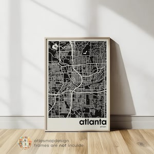 Atlanta City Map Wall Art Print - Minimalist & Modern Georgia City Map Poster, Custom Home  Office Decor, Unique Gift Idea