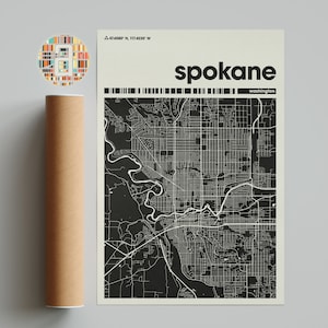 Spokane City Map Print: Minimalist Black and White Wall Art