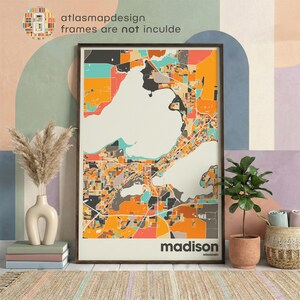 Madison Colorful Map Print | Wisconsin City Street Map Poster | Madison WI Wall Art | College Town Gift