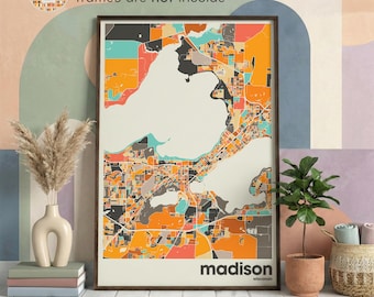 Madison Colorful Map Print | Wisconsin City Street Map Poster | Madison WI Wall Art | College Town Gift