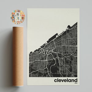 Mapa colorido de Cleveland, mapa da cidade de Cleveland, mapa minimalista de Cleveland, impressão de Cleveland, Cleveland, arte de Cleveland, mapa de Cleveland, Ohio