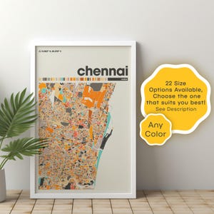 Chennai kaartafdruk – aangepaste digitale India stad poster, Tamil Nadu kunst aan de muur, gepersonaliseerd kaartcadeau, minimalistisch decor, afdrukbaar kunstwerk