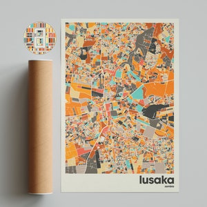 Lusaka City Map, Zambia City Map, Minimalist City Map, Modern City Map, Custom City Poster, Wall Art Print, Home Decor, Office Decor