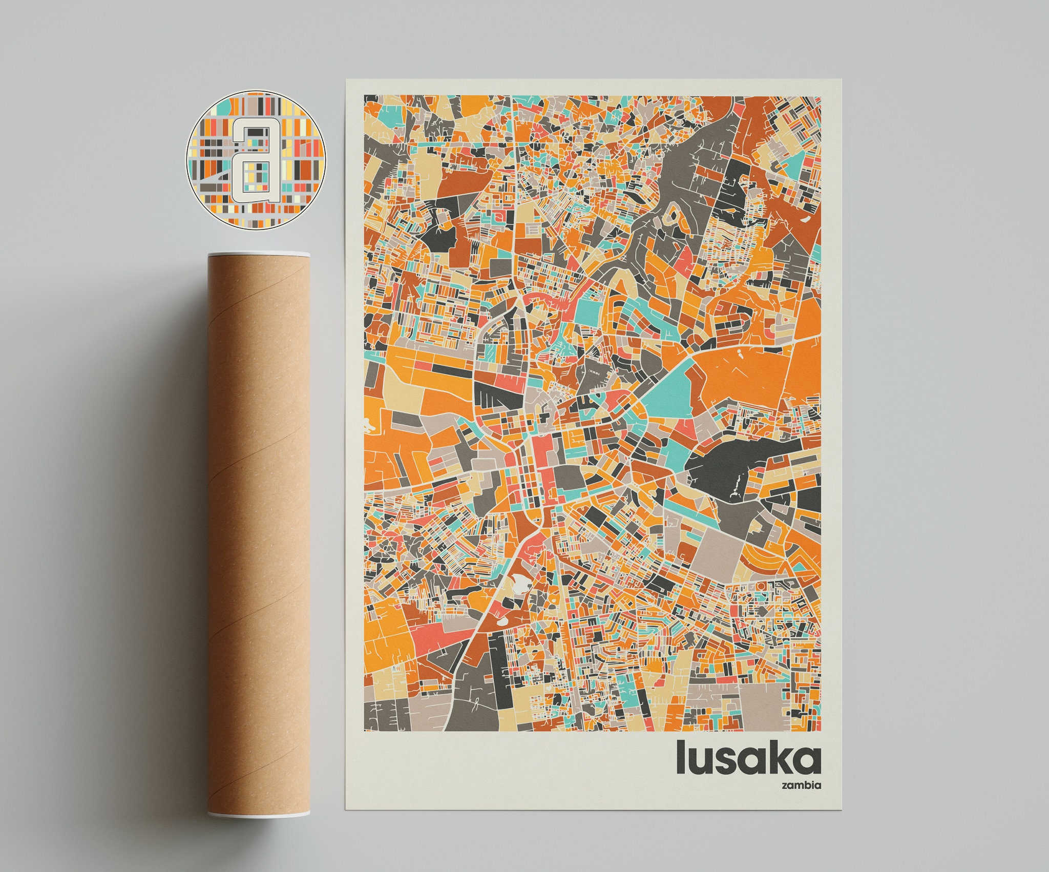 Lusaka Zambia City Map Print: Modern Minimalist Wall Art