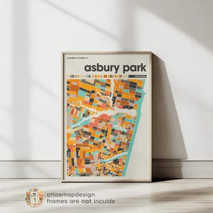 Asbury Park kaart New Jersey kleurrijke stad print – Minimalistische New Jersey poster muurkunst decor