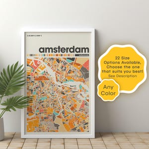 Amsterdam City Map Poster - Moderne Wandkunst, Home & Office, Airbnb-Dekor, Reisegeschenk, minimalistisches Stadtwanddekor