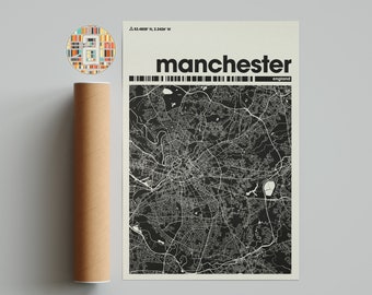 Manchester Map Print | England City Street Map Poster | MCR Wall Art | Manchester UK Gift