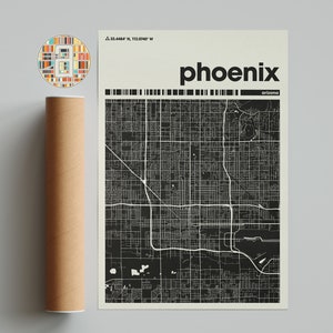Plan de la ville de Phoenix, plan de la ville de l'Arizona, plan de la ville minimaliste, plan de la ville moderne, affiche personnalisée de la ville, impression d'art mural, décoration d'intérieur, décoration de bureau