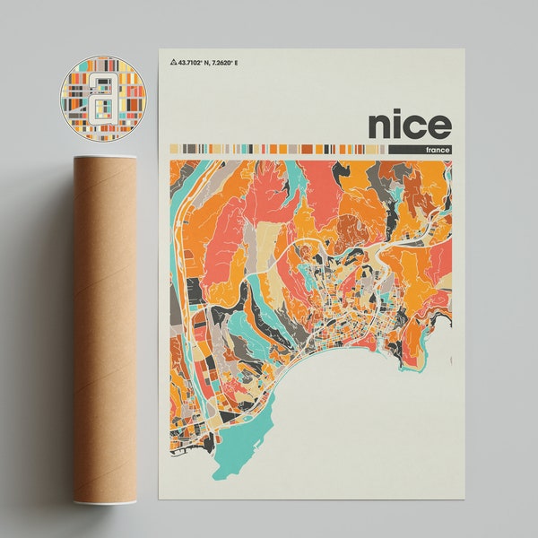 Nice, Colorful Map, City of Nice Map, Nice Minimalist  Map, Nice Print, Nice Poster, Nice Art, Map of Nice, France City Map