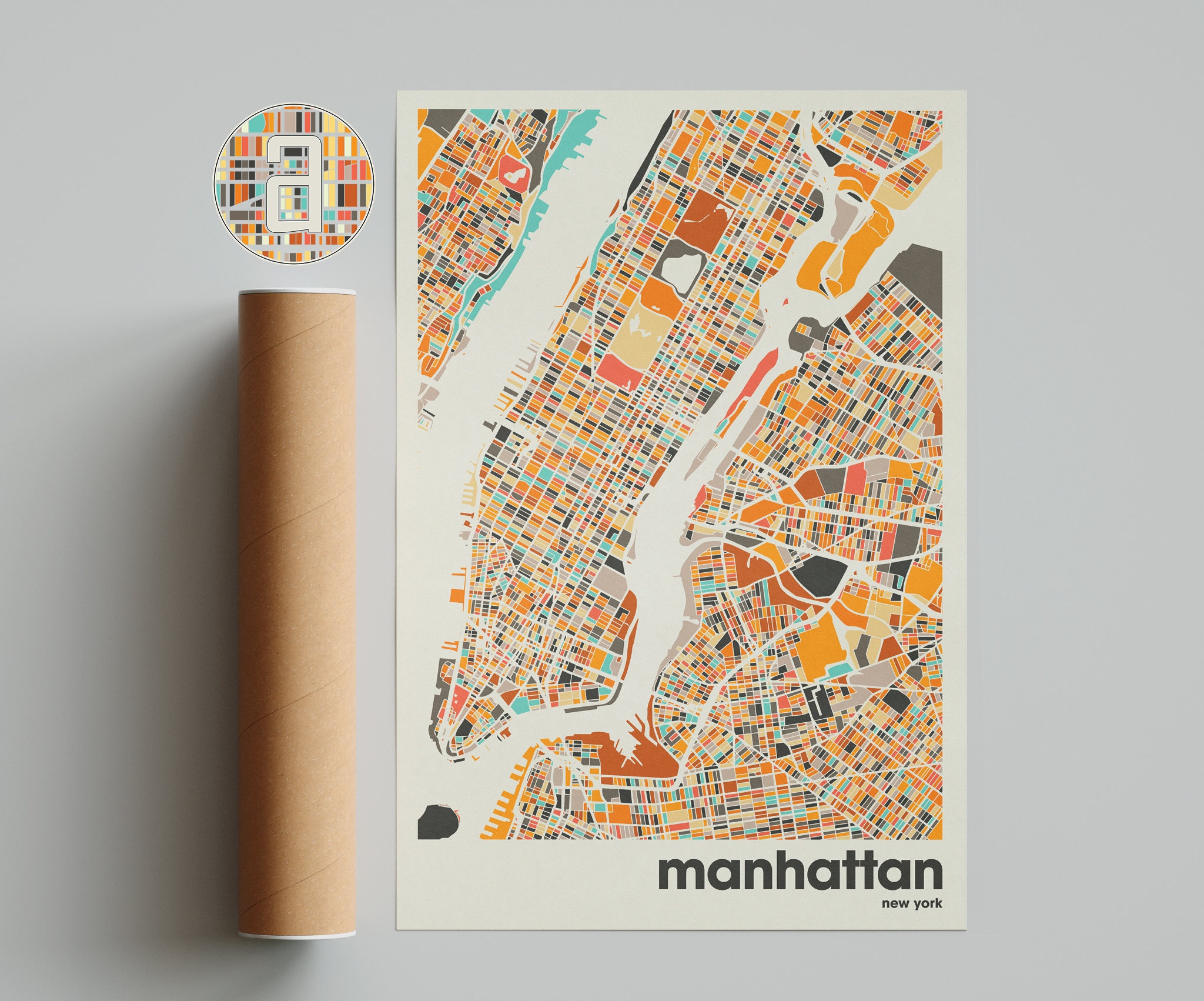 Manhattan Map Print, Colorful Map, Minimalist Manhattan Print, New York ...