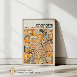 Charlotte North Carolina Map Print, Minimalist City Map Poster, Charlotte NC Wall Art, Modern Urban Map Decor, North Carolina City Map Gift