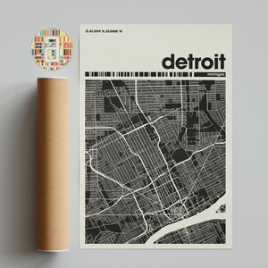 Impressão de mapa de Detroit, mapa colorido, impressão minimalista de Detroit, mapa da cidade de Michigan, decoração de escritório, decoração de parede bege, impressões de arte, arte para impressão,