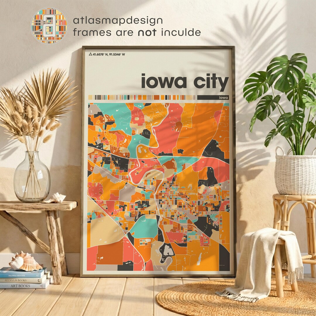 Iowa Cutom Colorful City Map Print Minimalist Poster Living Room Home ...