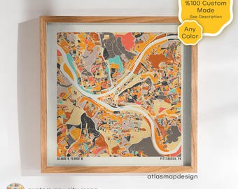 Custom Square Any Colorful City Map Print Travel Poster Personalized