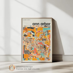 Ann Arbor Map Print - Minimalistischer Stadtplan, Wandkunst, Bunt von Gibraltar Boror für Bürodekoration, Ann Arbor Poster, Moderne Dekoration