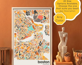 Boston Massachusetts Map Print – Modern Cityscape Poster Digital Download