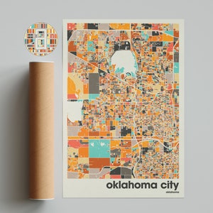 Impression de carte d'Oklahoma City, carte colorée, impression minimaliste d'Oklahoma City, carte d'Oklahoma City, décoration de bureau, décoration murale beige, tirages d'art,