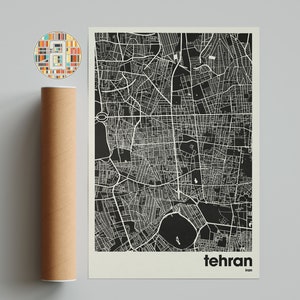 Tehran City Map Print: Minimalist Black and White Wall Art