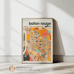 Baton Rouge Colorful Map Print, Minimalist Louisiana City Map Poster, Modern Wall Art, Baton Rouge Map Home Decor