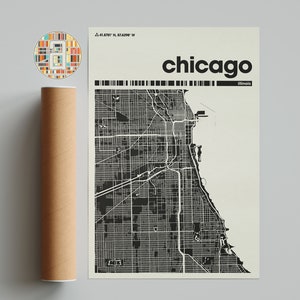 Chicago, Impresión de mapa de Chicago, Mapa minimalista, Impresión de Illinois, Decoración minimalista, Arte de pared imprimible, Sala de estar, Decoración del hogar, Pared de galería,