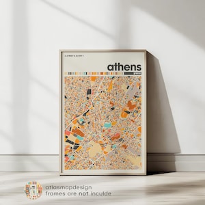 Athen Griechenland Karte, Stadt Athen Karte, Minimalistische Karte von Athen, Athen Druck, Athen Poster, Athen Kunst, Karte von Athen, Griechenland Stadtplan
